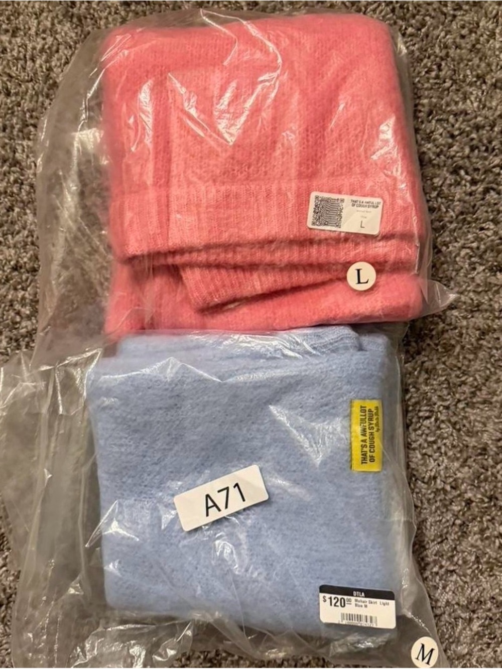 That’s a awful lot of cough syrup mohair skirts Blue and pink bundle